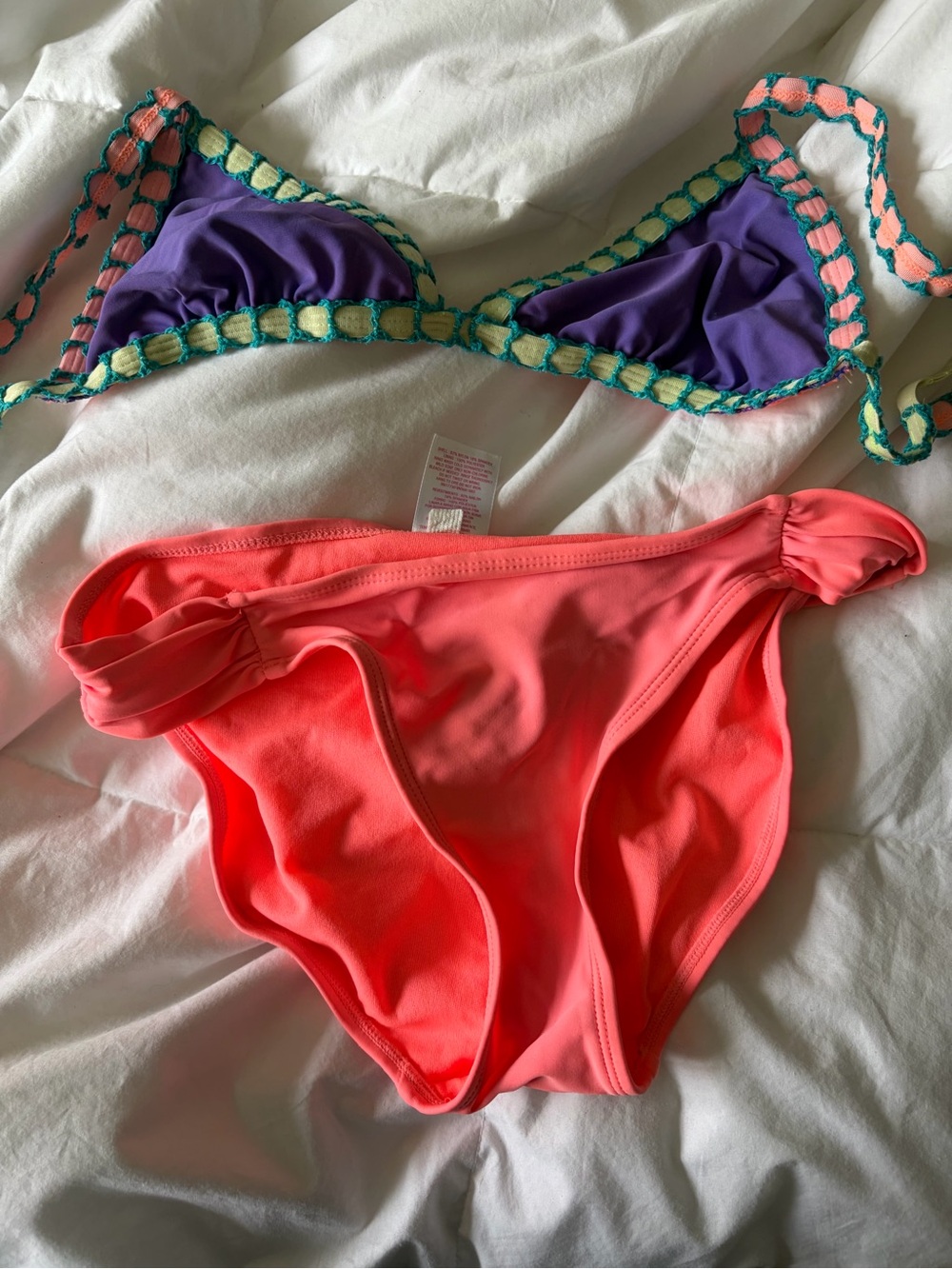 Target Purple Crochet-Trim Triangle Bikini Top & Coral Pink Bottom